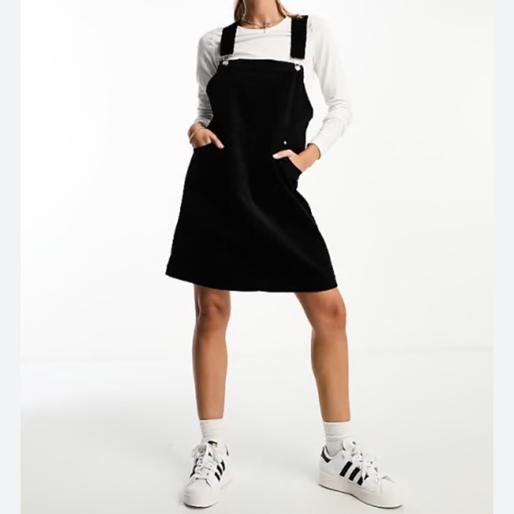 Y2K Black Corduroy Jumper Overall Dress Vest Back SZ‎ 6 Relaxed Fit Western - Picture 4 of 16